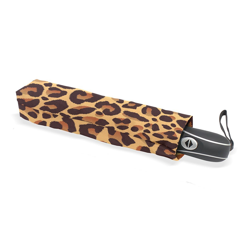 Leopard εκτύπωση 2 τμήματα fiberglass ribs windproof αυτόματη ανοίξτε και κλείστε 3 αναδιπλούμενη ομπρέλα